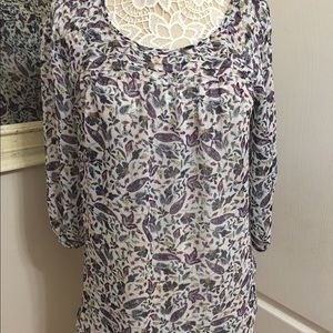 Lauren Conrad Women’s Floral Print Sheer Top